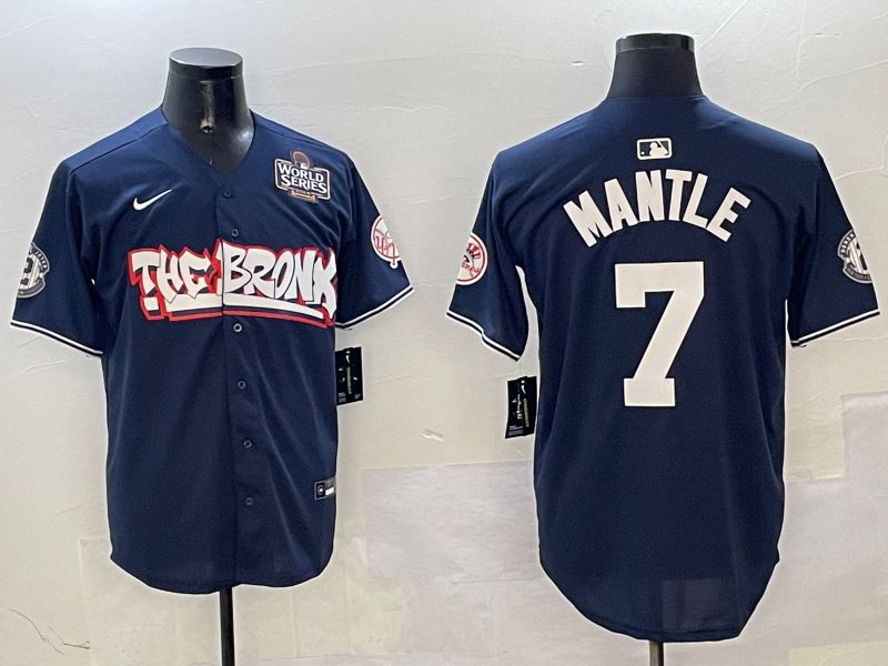 Men New York Yankees 7 Mantle Drak Blue four generations Joint Name 2025 Nike MLB Jersey style 2